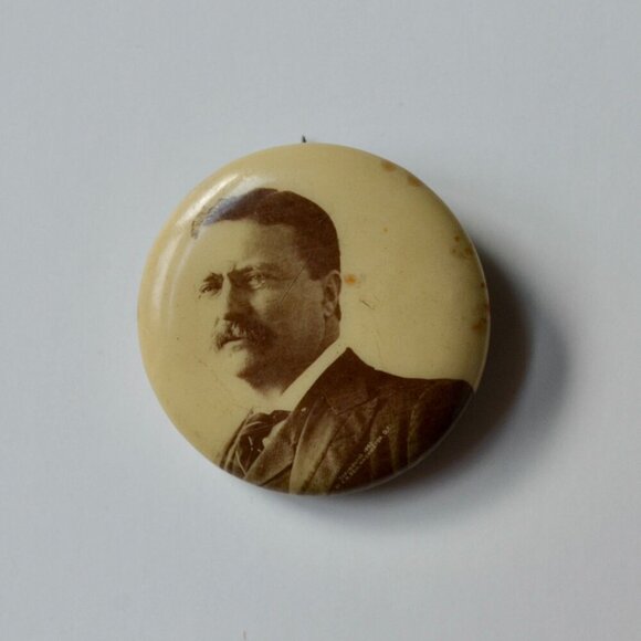 Antique Theodore Teddy Roosevelt Campaign Pin Mini Photo Jewelry Mfg. Chicago - Picture 2 of 4